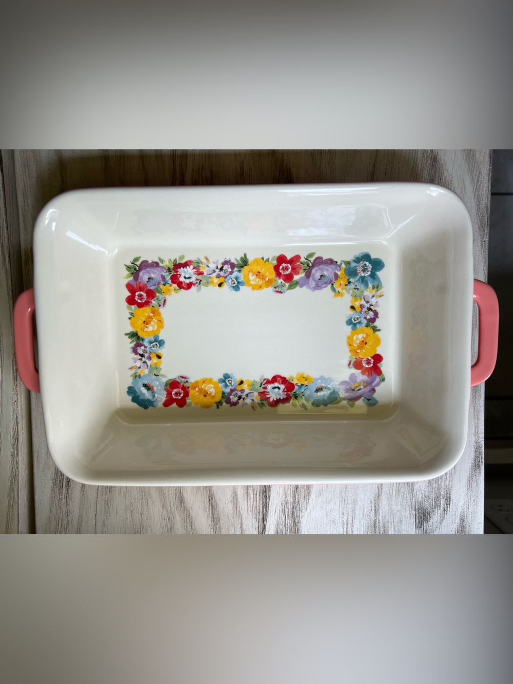 The Pioneer Woman Sweet Romance Blossom Stoneware Rectangular Baker 10” EUC